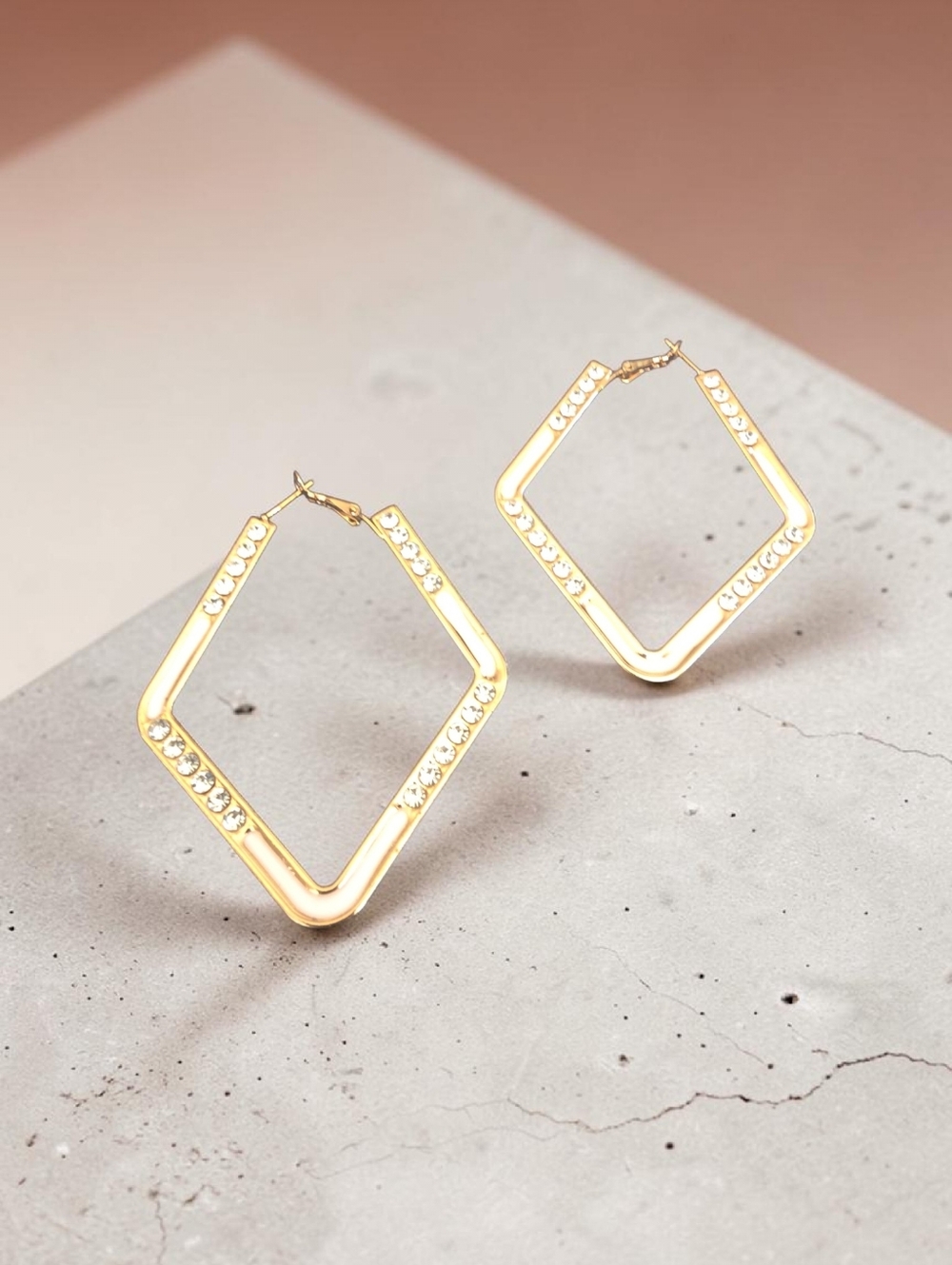 Nwt Sassiefied Boutique Gold-Tone Geometric Hoop Earrings with Crystal Accents